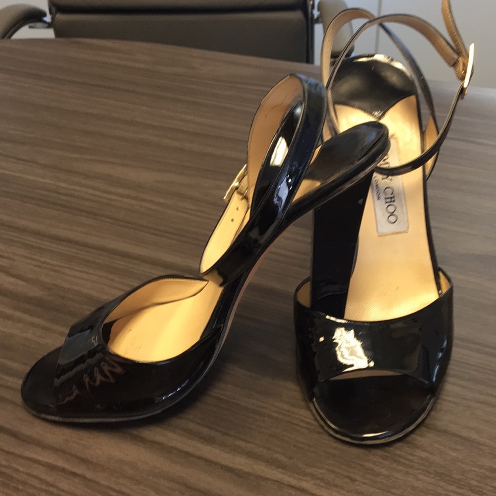 Jimmy Choo wrap ankle patten leather heels